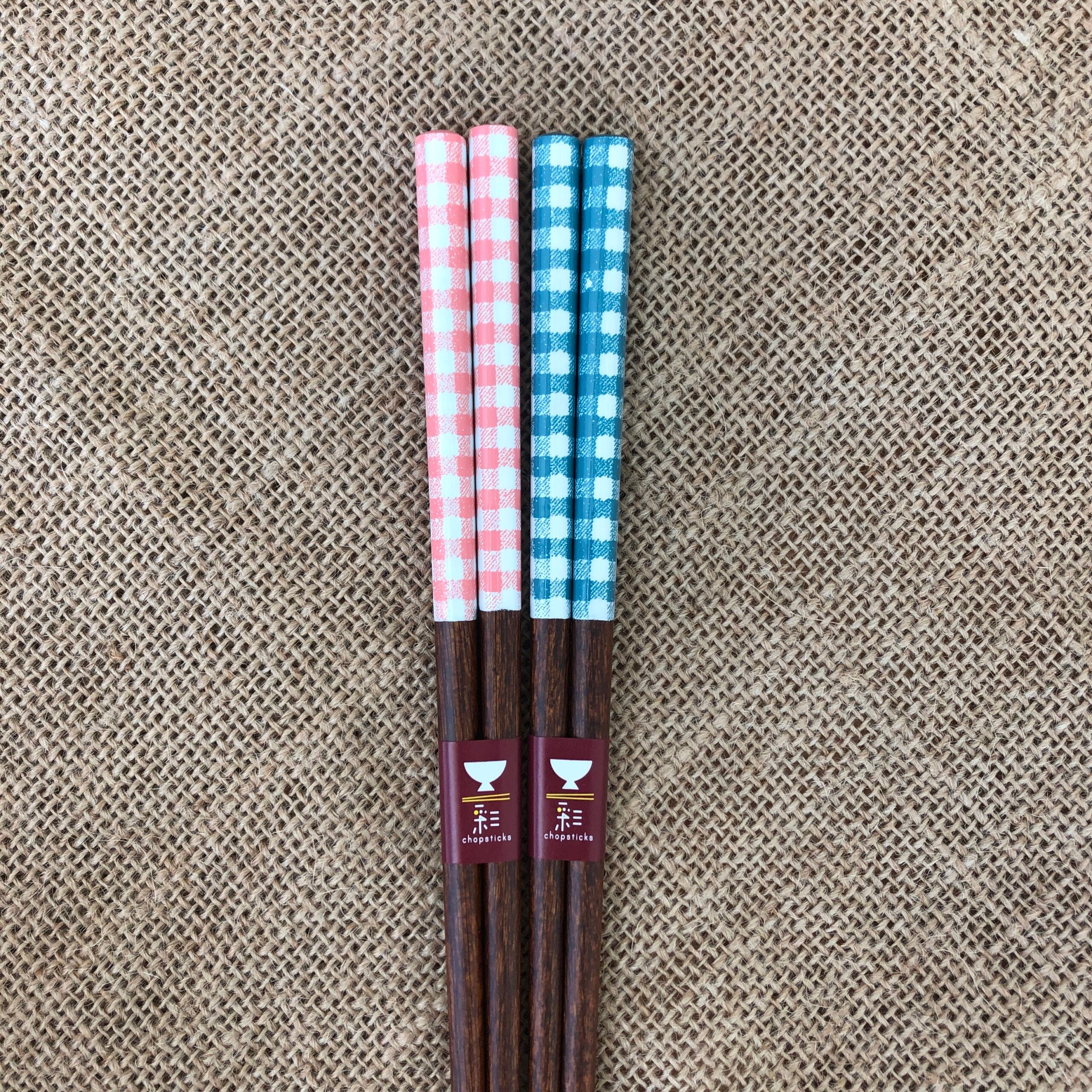 Kawai 清新格子抗菌實木筷子23cm 洗碗機可用雙色可選