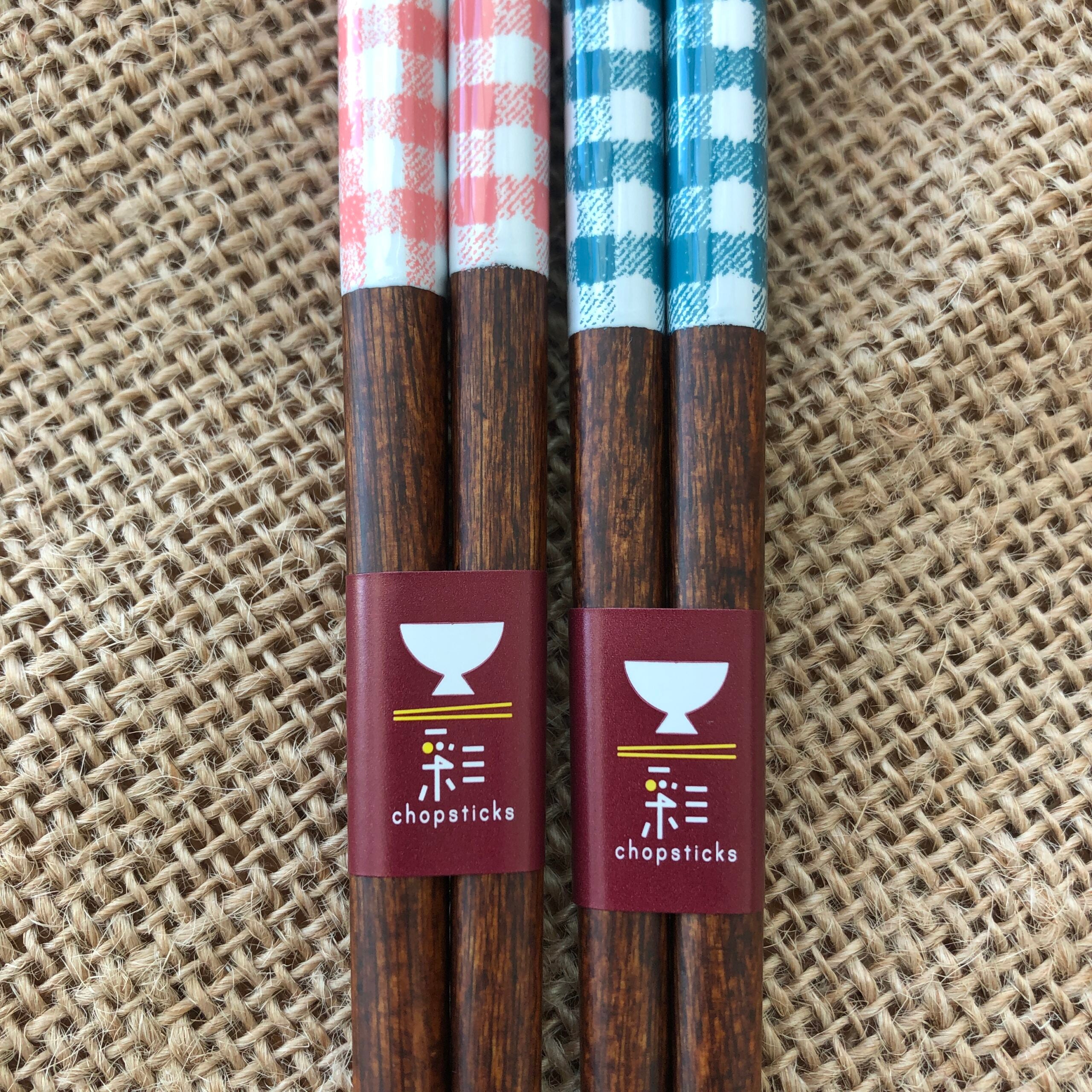 Kawai 清新格子抗菌實木筷子23cm 洗碗機可用雙色可選