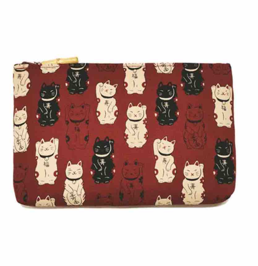 招财猫零钱袋 日本制 方形收纳 钱包 纯棉 20*12.5*1cm 2色可选