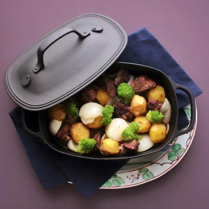 OIGEN 及源 南部铁器 雕刻师 长角深型铸铁锅 烤箱/直火/电磁炉通用 W348×D195×H170mm