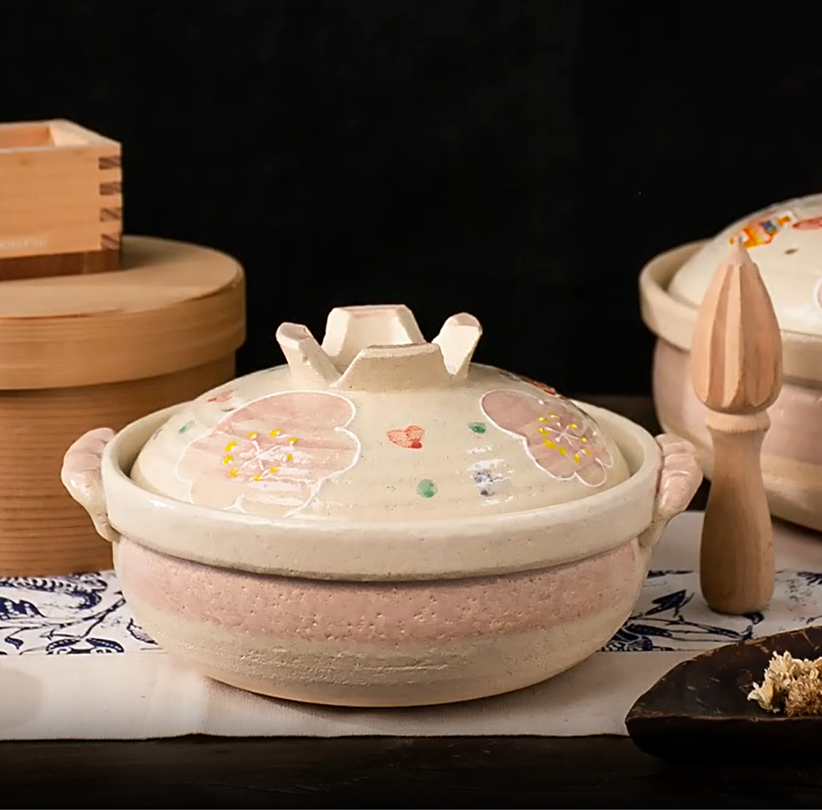 BANKOYAKI 万古烧 土锅 粉花纹 深锅9号 3.4L
