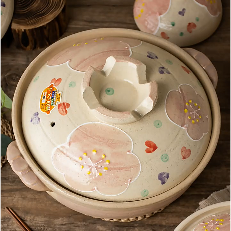 BANKOYAKI 万古烧 土锅 粉花纹 深锅9号 3.4L