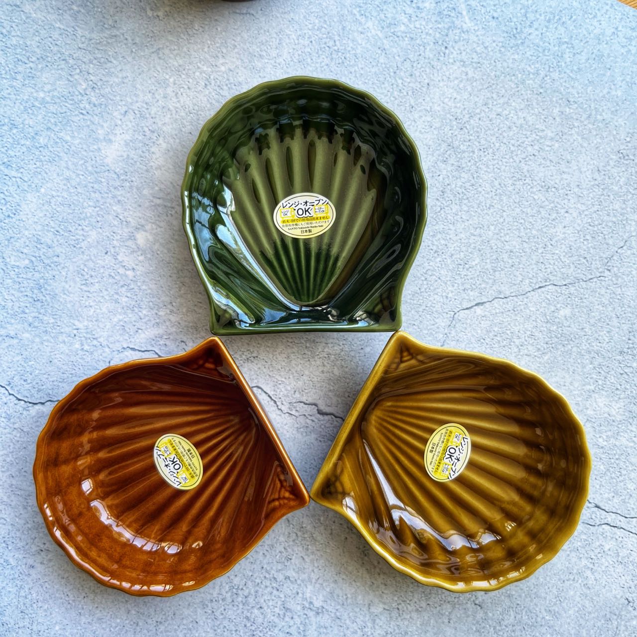 BANKOYAKI 万古烧 贝壳浮雕烤盘 直火微波炉烤箱通用 13.5*13*3.7cm (3种颜色可选)