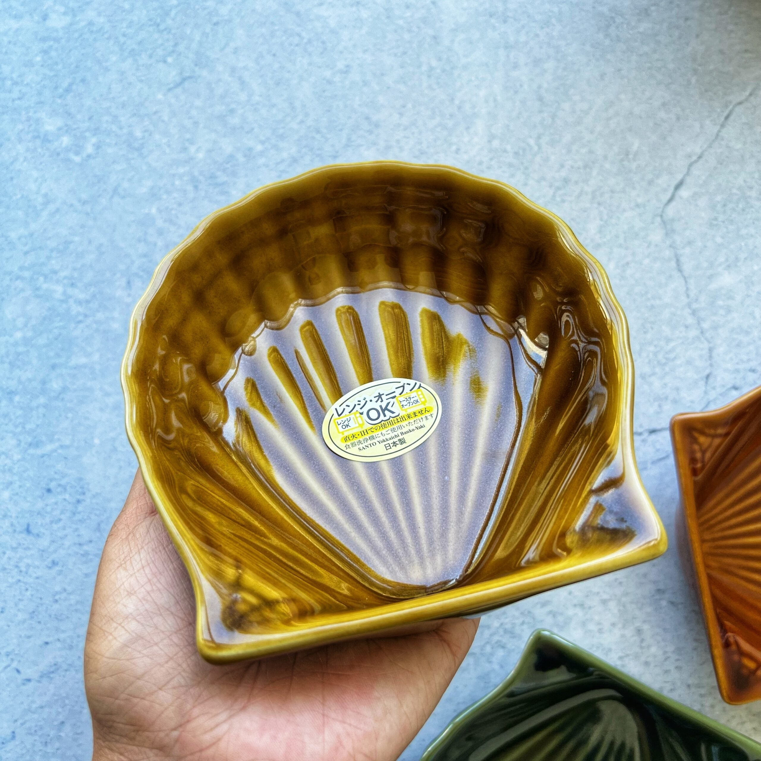 BANKOYAKI 万古烧 贝壳浮雕烤盘 直火微波炉烤箱通用 13.5*13*3.7cm (3种颜色可选)