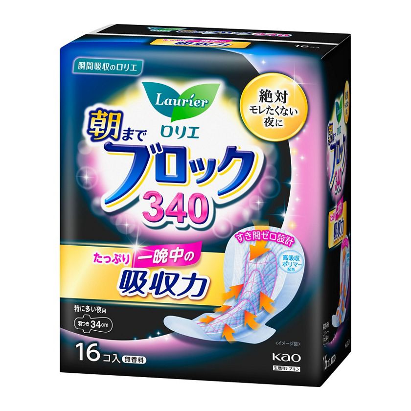 KAO 花王樂而雅超吸收防漏系列夜用衛生棉34cm 16枚