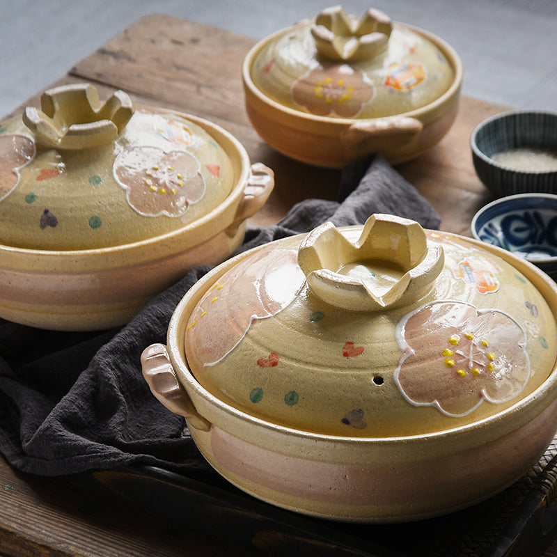 BANKOYAKI 万古烧 土锅 粉花纹 深锅9号 3.4L