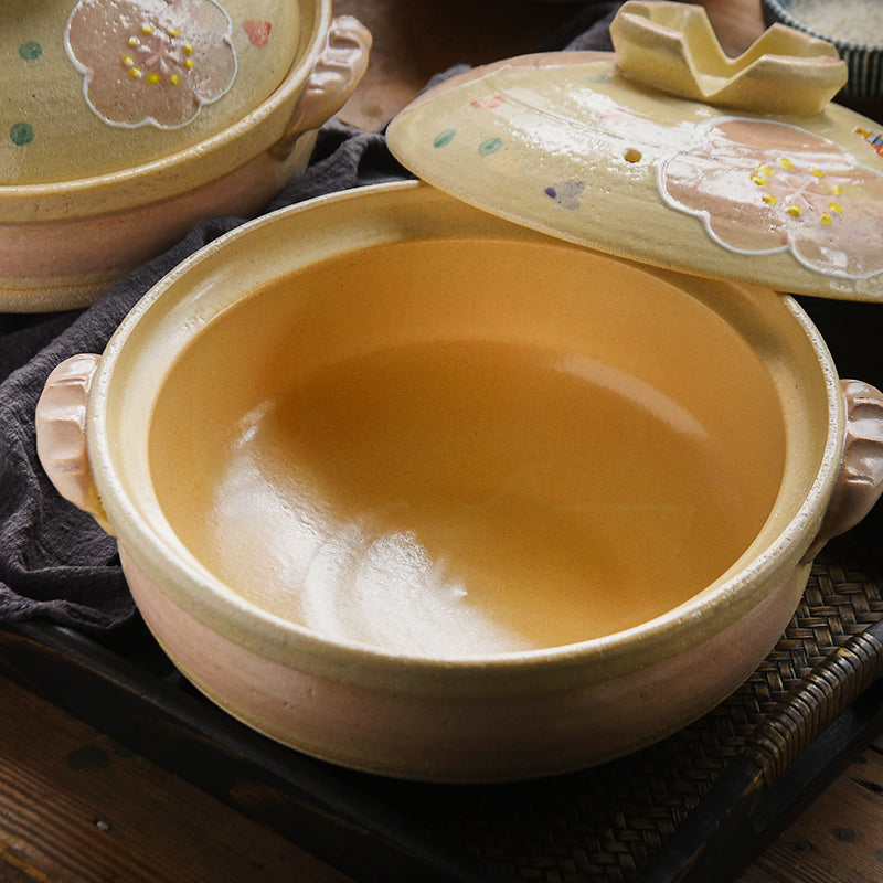 BANKOYAKI 万古烧 土锅 粉花纹 深锅9号 3.4L