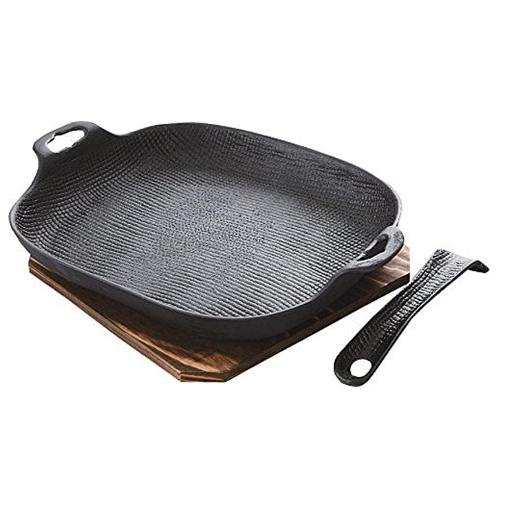 OIGEN 及源南部鐵器麻布紋鑄鐵烤盤搭配燒杉木墊板（深型）28×21.5×4.6cm（深度3cm）