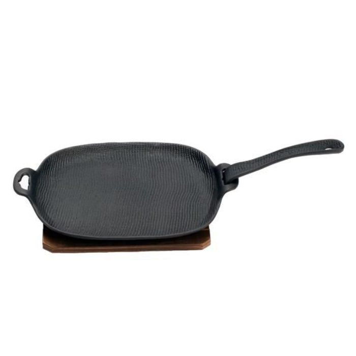 OIGEN 及源 南部铁器 麻布纹铸铁烤盘带烧杉木垫板（深型 ）28×21.5×4.6cm（深度3cm）
