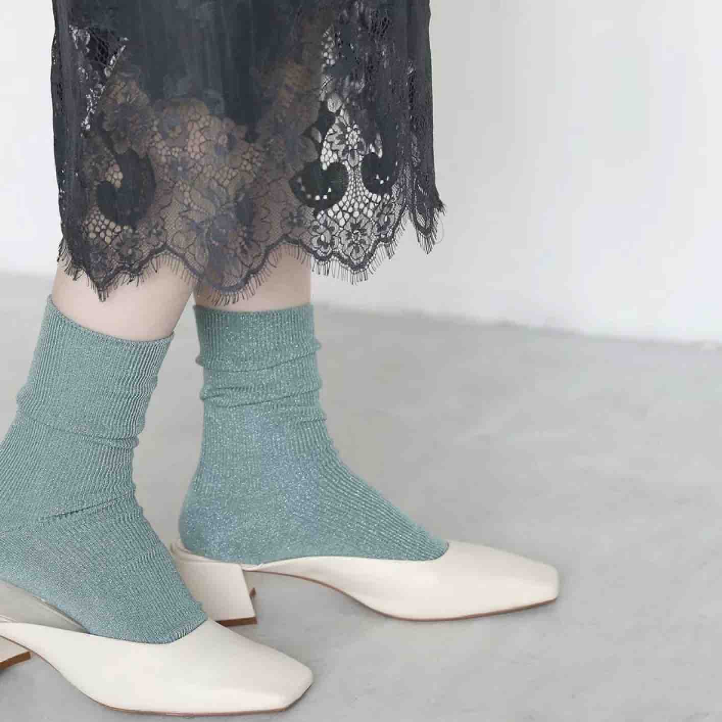 日本 Tabio 靴下屋 金葱质地 水蓝 22.5-24.5cm  2种颜色可选