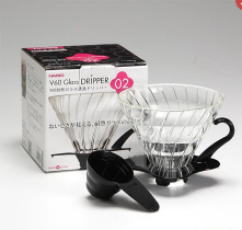 HARIO V60 耐热玻璃透明咖啡滤杯 带量勺 机身口径11.5 x高8.5cmm