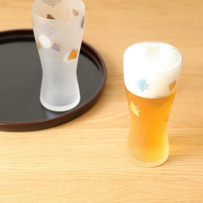 ADERIA 冰花玻璃波千鳥泡樂啤酒對杯310ml×2