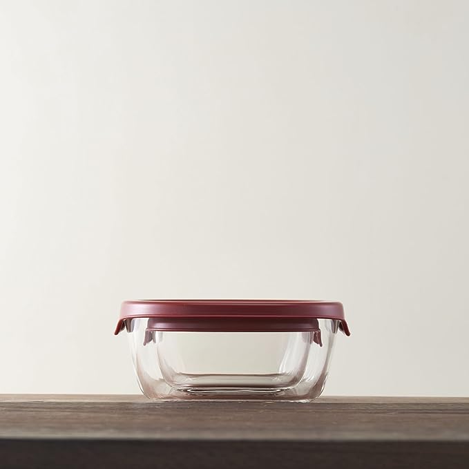 HARIO 耐熱玻璃方碗紅色3件組（有蓋，微波爐，烤箱，儲物三合一）